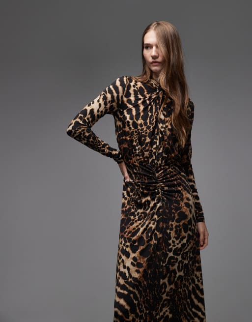 AllSaints - Mina - Robe longue imprimée à manches longues - Noir/doré, 4 de 4