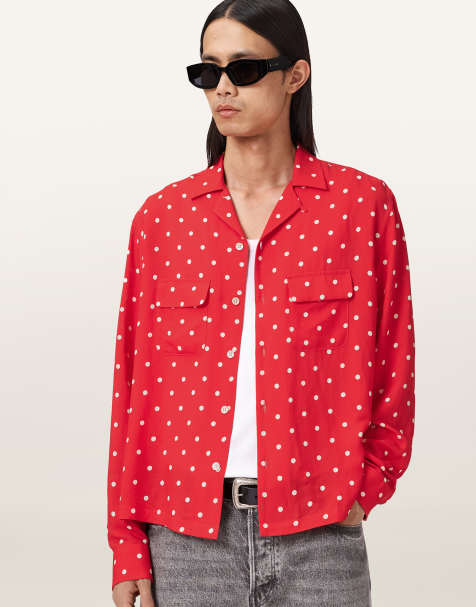 AllSaints – Mini – Langärmlige Hemdbluse in Chilipfeffer-Rot mit Polka Dots - view 1