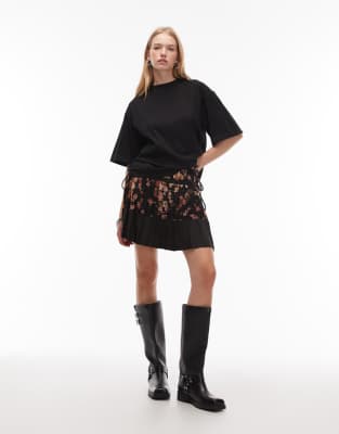 AllSaints - Minirock in Schwarz mit Blumenmuster