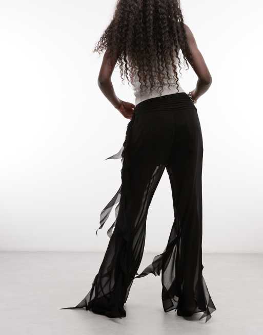 AllSaints Minna broek van mesh met ruches in zwart, 5 van 5