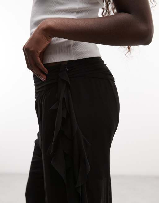 AllSaints Minna ruffle mesh trousers in black, 4 of 5