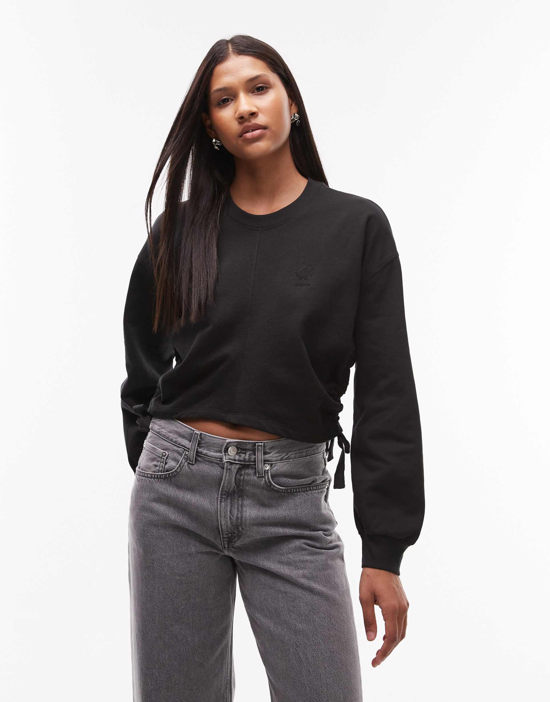 allsaints mira haven sweatshirt in black