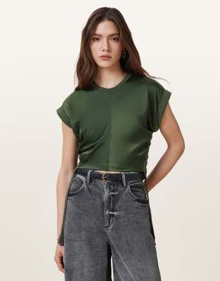AllSaints - Mira - T-shirt en satin - Vert fusil - view 1