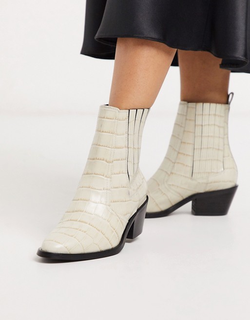 AllSaints miriam moc croc leather ankle boots in white croc