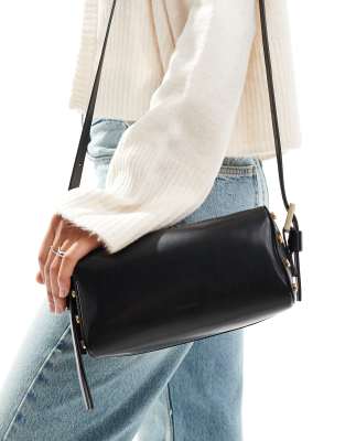 AllSaints Miro leather barrel crossbody bag in black