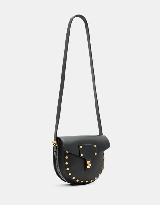 AllSaints – Miro – Mini-Satteltasche in Schwarz