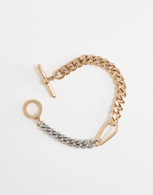 AllSaints mixed chain statement bracelet in gold/silver