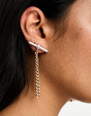 AllSaints mixed chain statement earrings in gold/silver