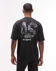 AllSaints Mixtape graphic logo t-shirt with back print in black