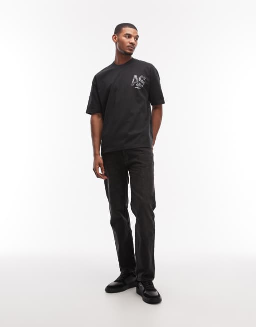 AllSaints Mixtape graphic logo t-shirt with back print in black, 2 of 5