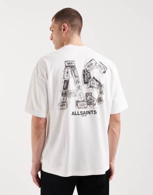 AllSaints Mixtape graphic logo t-shirt with back print in white
