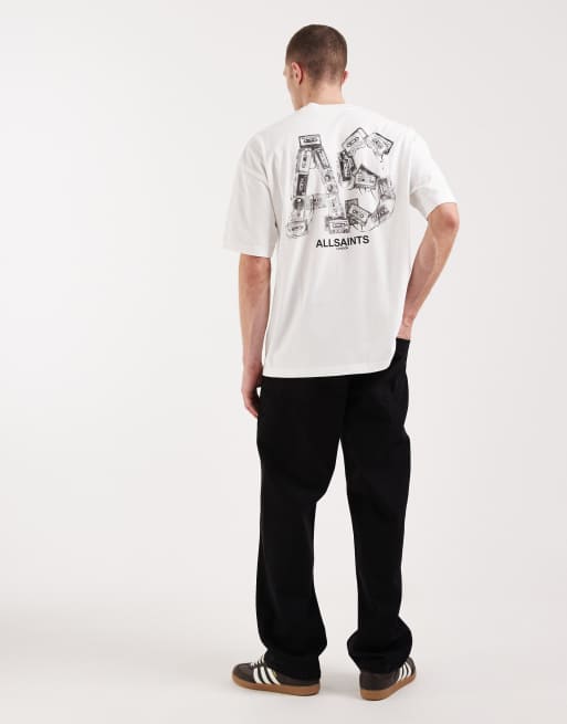 AllSaints - Mixtape - T-shirt met grafisch logo en print op de achterkant in wit, 3 van 5