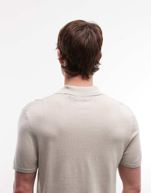 AllSaints – Mode – Beige, stickad pikétröja i merinoull med korta ärmar, 5 av 5