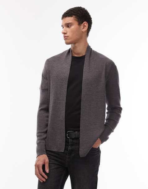 AllSaints - Mode - Gilet ouvert en laine mérinos avec logo - Gris anthracite - view 1