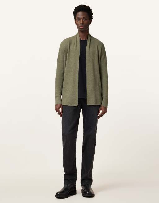 AllSaints - Mode - Gilet ouvert en laine mérinos - Vert cendré clair