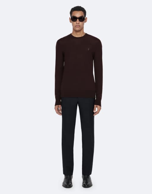 AllSaints Mode jersey de merino con cuello redondo en marrón granate, 2 de 7
