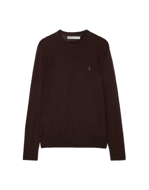 AllSaints Mode jersey de merino con cuello redondo en marrón granate, 7 de 7