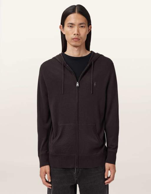 AllSaints – Mode – Kapuzenjacke aus Merinowolle in Espresso-Braun