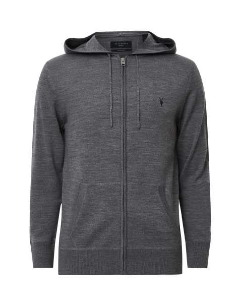AllSaints – Mode – Kapuzenjacke aus Merinowolle in Monument-Grau mit Reißverschluss - view 1