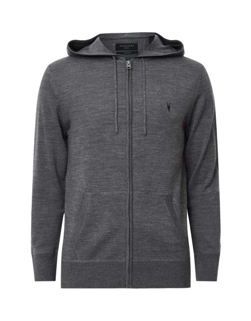 AllSaints – Mode – Kapuzenjacke aus Merinowolle in Monument-Grau mit Reißverschluss