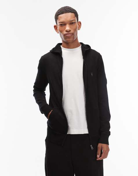 AllSaints – Mode – Kapuzenjacke mit Reißverschluss aus Merinowolle in Schwarz mit Logo - view 1
