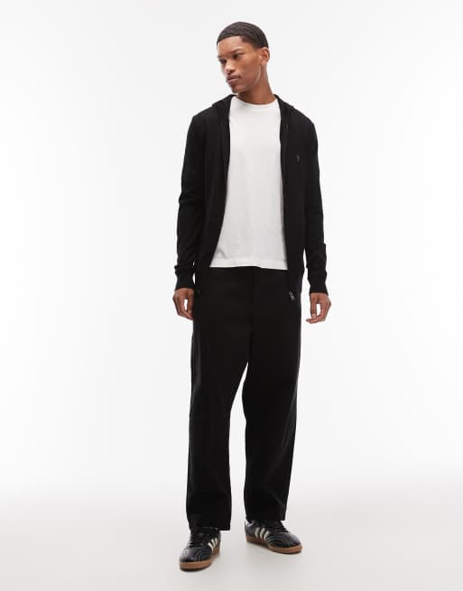 AllSaints – Mode – Kapuzenjacke mit Reißverschluss aus Merinowolle in Schwarz mit Logo, 2 von 5