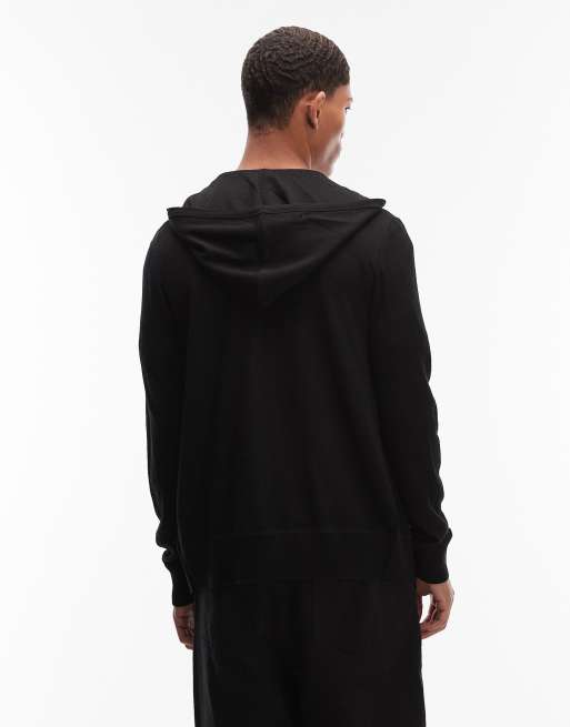 AllSaints – Mode – Kapuzenjacke mit Reißverschluss aus Merinowolle in Schwarz mit Logo, 3 von 5