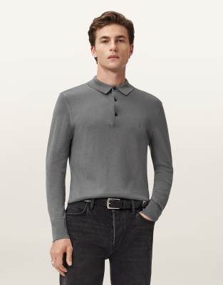Mode - Langärmliges Polohemd aus Merinowolle in Asher Grey-Grau Grau 44