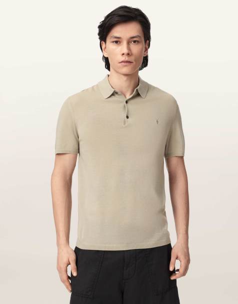 AllSaints – Mode – Langärmliges Polohemd aus Merinowolle in Grün - view 1