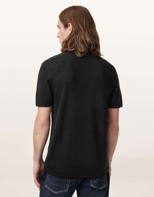 AllSaints – Mode – Langärmliges Polohemd aus Merinowolle in Schwarz, 3 von 6
