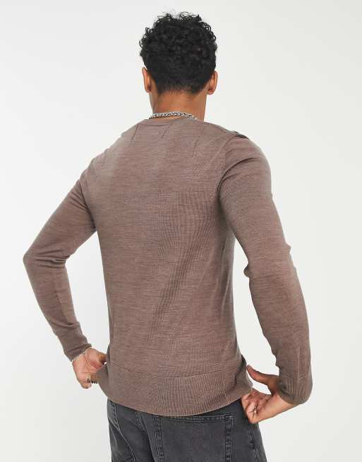 AllSaints - Mode - Maglione in lana merino marrone cocco mélange, 2 di 4