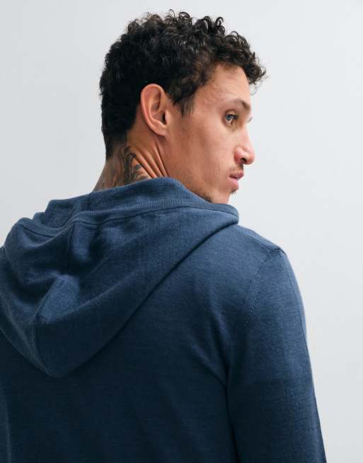 AllSaints Mode merino logo hoodie van breisel met ritssluiting in marineblauw, 5 van 5