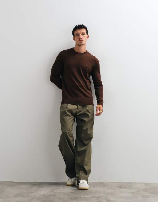 AllSaints Mode Merino logo knit jumper in brown, 4 of 5