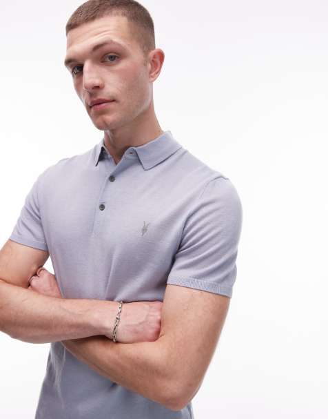 Allsaints mode merino polo in willow blue - view 1