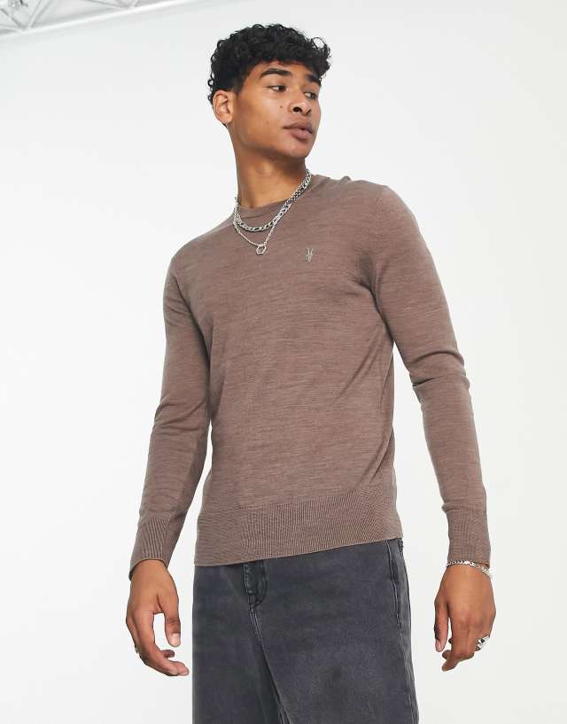 AllSaints - mode merino wool jumper in coco brown marl