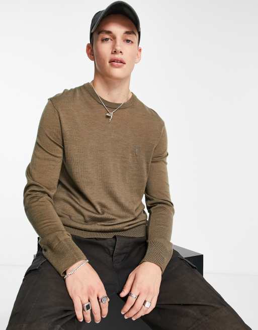 AllSaints Mode Merino wool jumper in olive green marl ASOS