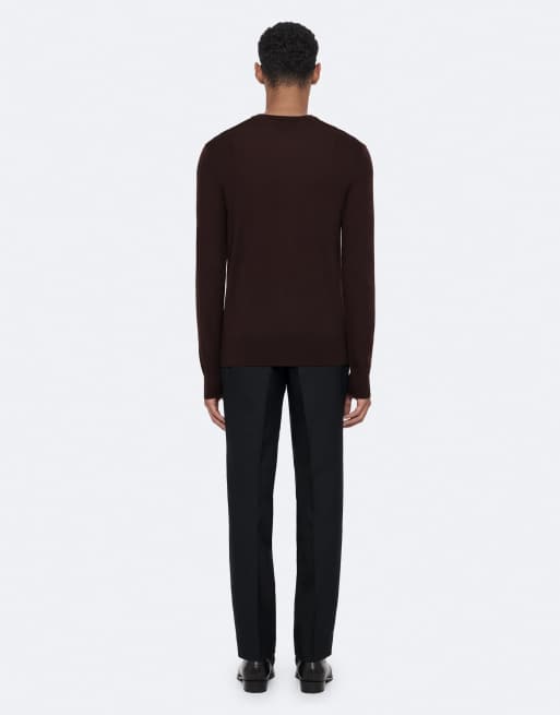 AllSaints Mode Merinopullover mit Rundhalsausschnitt in Bordeauxbraun, 4 von 7