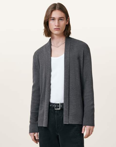 AllSaints – Mode – Offene Strickjacke aus Merinowolle in Monument-Grau - view 1
