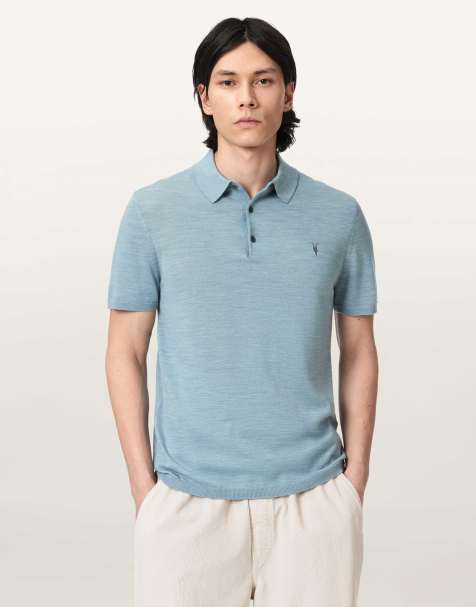 AllSaints - Mode - Polo à manches courtes en laine mérinos - Bleu - view 1