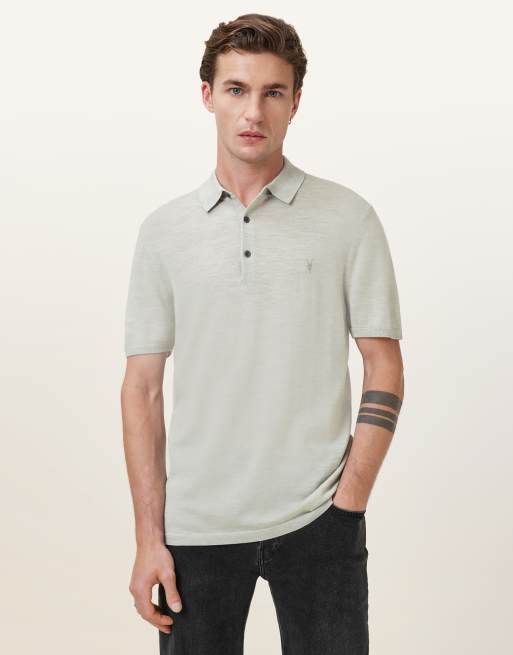 AllSaints - Mode - Polo à manches courtes en laine mérinos - Vert ardoise