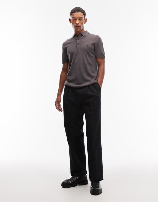 AllSaints - Mode - Polo en laine mérinos à manches courtes avec logo - Gris anthracite, 2 de 5