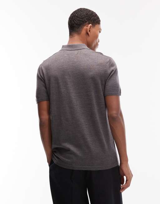 AllSaints - Mode - Polo en laine mérinos à manches courtes avec logo - Gris anthracite, 3 de 5