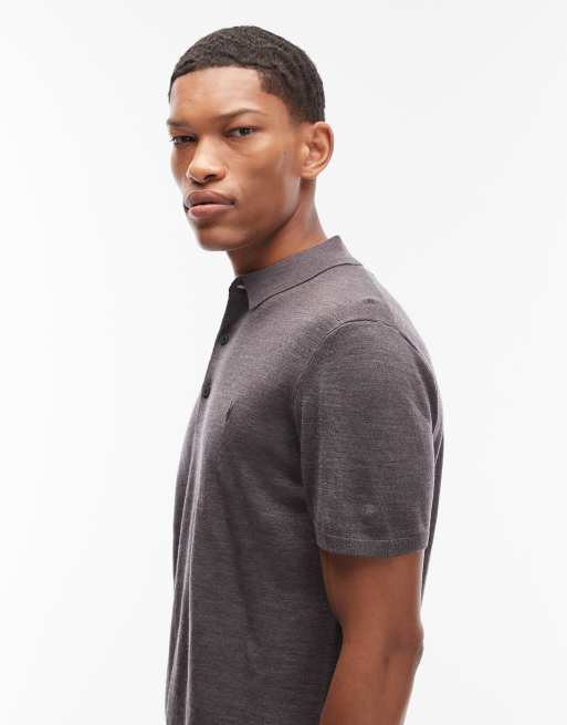 AllSaints - Mode - Polo en laine mérinos à manches courtes avec logo - Gris anthracite, 4 de 5