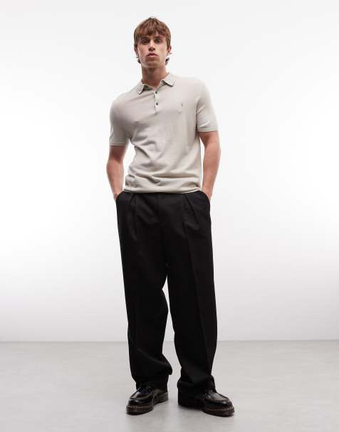 AllSaints - Mode - Polo manches courtes en laine mérinos - Beige - view 1