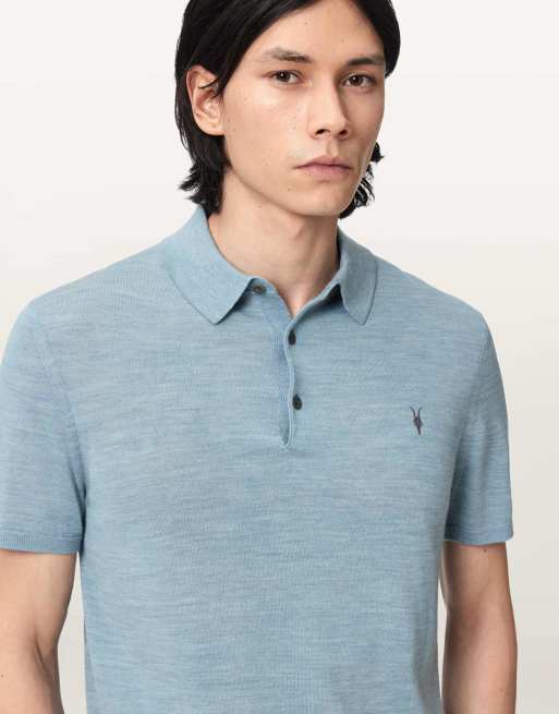 AllSaints - Mode - Polo van merinowol met korte mouwen in blauw, 2 van 6