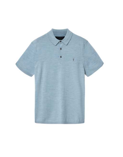 AllSaints - Mode - Polo van merinowol met korte mouwen in blauw, 6 van 6