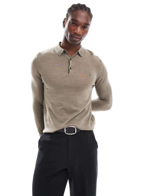 AllSaints - Mode - Poloshirt met lange mouwen van merino in groen