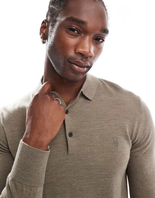 AllSaints - Mode - Poloshirt met lange mouwen van merino in groen, 2 van 4