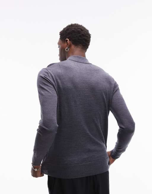 AllSaints - Mode - Poloshirt van merinowol met lange mouwen in blauw, 2 van 4