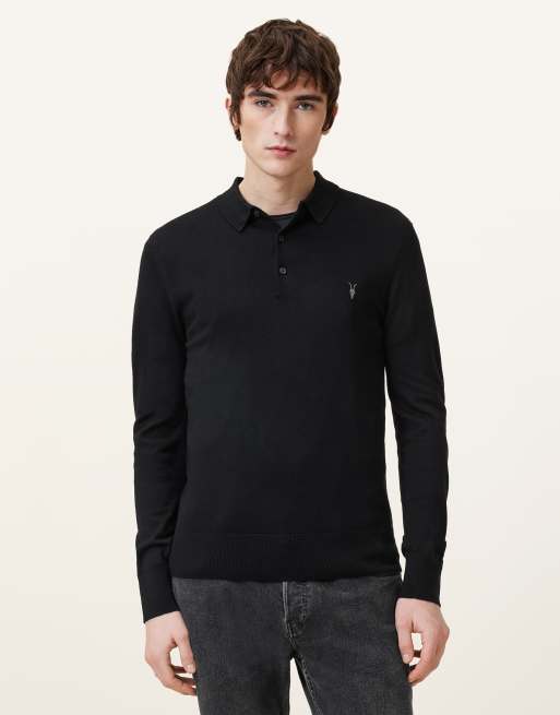 AllSaints – Mode – Pullover aus Merinowolle in Schwarz mit Rundhalsausschnitt